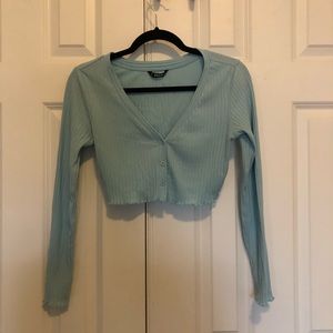 Shein | Crop Long Sleeve V Neck Ribbed Button Up Blouse XS